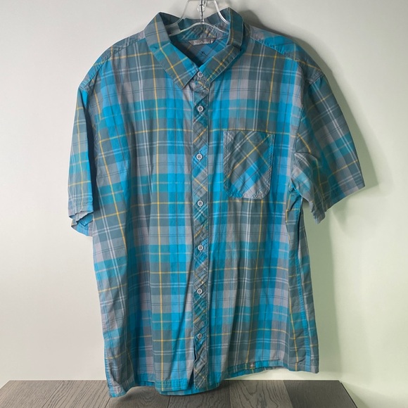 Smartwool Turquoise and Gray Plaid Button Down Shirt Men’s Size XL - 24x28” - Picture 1 of 9